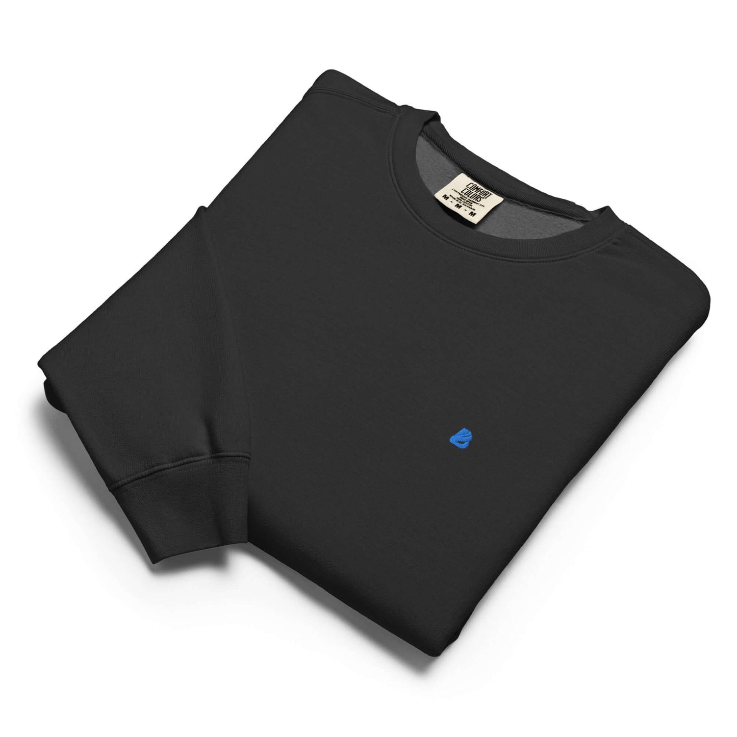 Leichter textilgefärbter Unisex-Fleece-Pullover mit Rundhalsausschnitt in Schwarz, weicher Baumwollstoff, lockere Passform