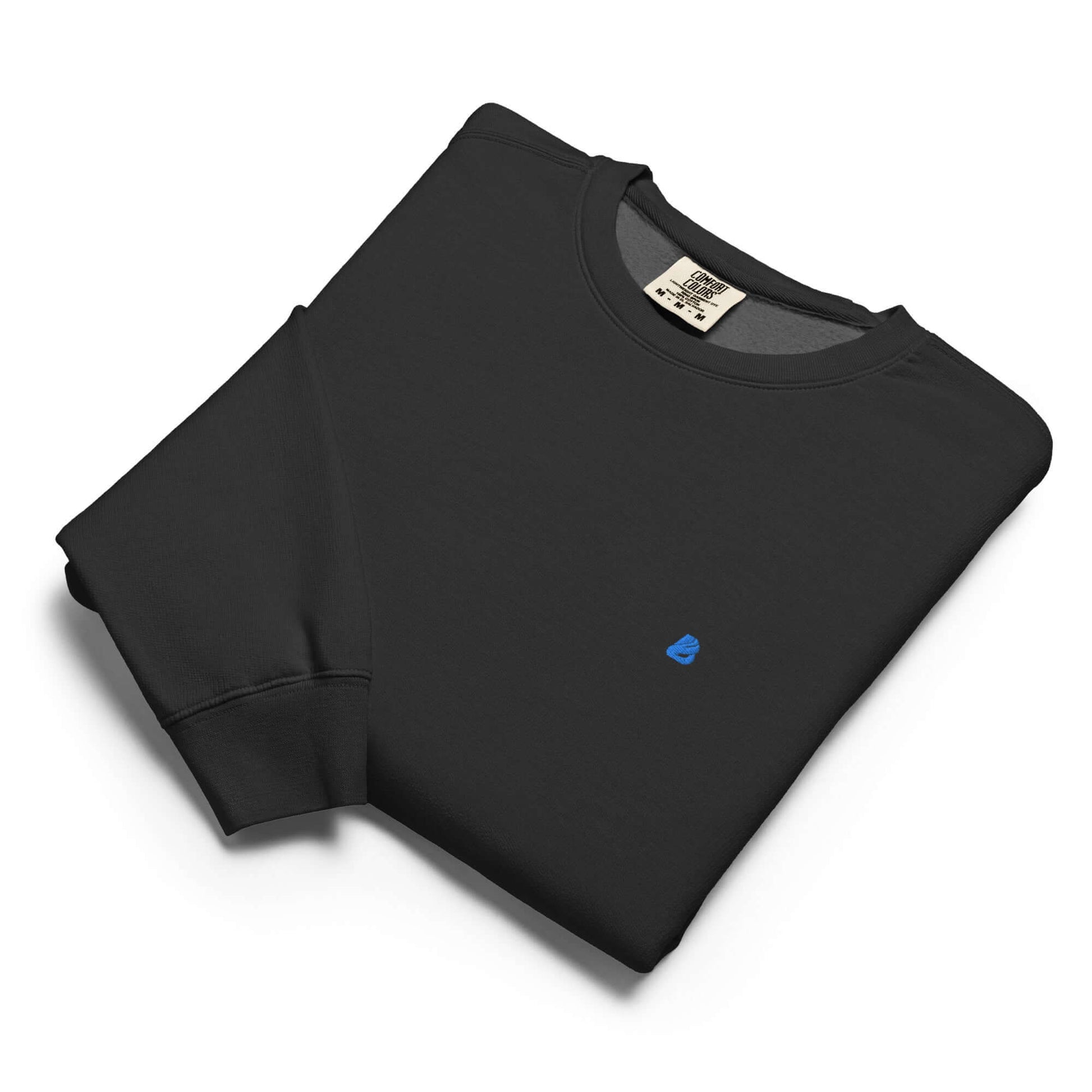 Leichter textilgefärbter Unisex-Fleece-Pullover mit Rundhalsausschnitt in Schwarz, weicher Baumwollstoff, lockere Passform