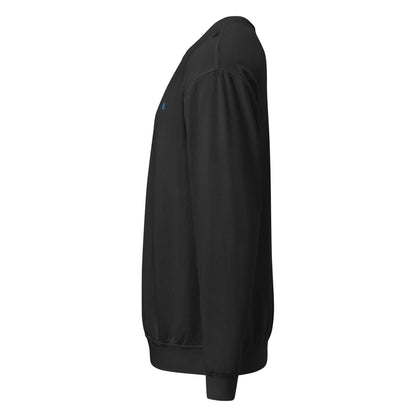 Leichter textilgefärbter Unisex-Fleece-Pullover mit Rundhalsausschnitt in Schwarz, Seitenansicht des Pullovers