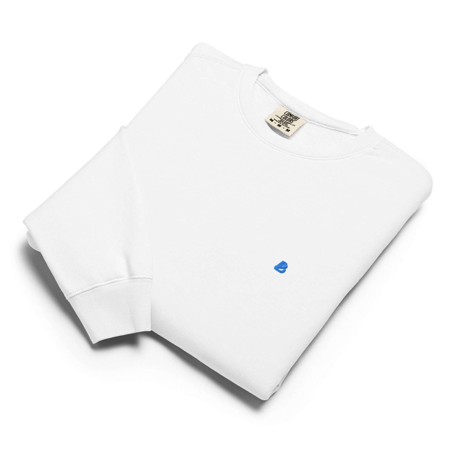 Leichter textilgefärbter Unisex-Fleece-Pullover mit Rundhalsausschnitt gefaltet in Weiß