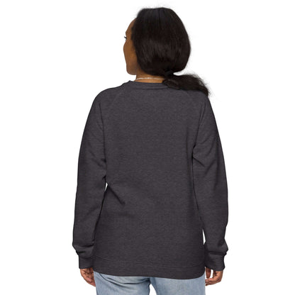 Back view of model wearing Unisex Bio-Raglan-Pullover N°3 in dark grey