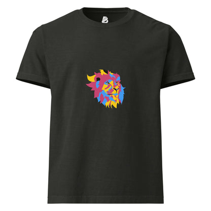 Oversized-Unisex-T-Shirt with colorful lion graphic, 100% cotton, vintage wash, perfect for layering or wearing solo, streetwear style