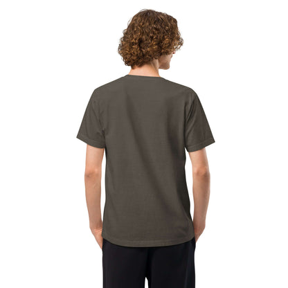 Back view of Oversized-Unisex-T-Shirt in vintage wash, highlighting casual streetwear style, made of 100% cotton.