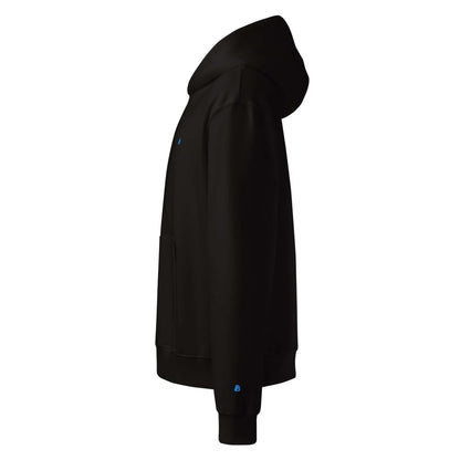 Black Schwerer Oversized Hoodie with spacious fit and brushed fleece, side view