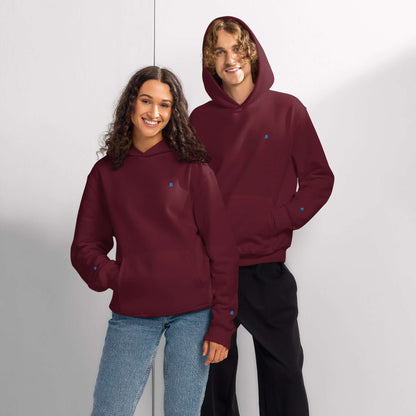 Two models wearing maroon Schwerer Oversized Hoodie with brushed fleece, showcasing relaxed fit, ideal for lounging.