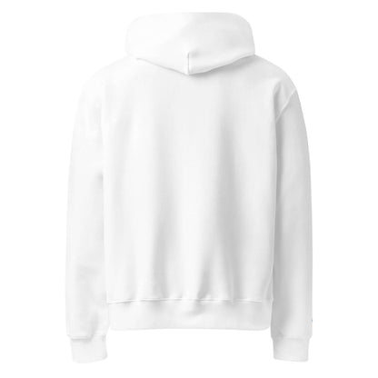 White Schwerer Oversized Hoodie back view, featuring thick, soft brushed fleece in breathable cotton and polyester blend, ideal for lounging.