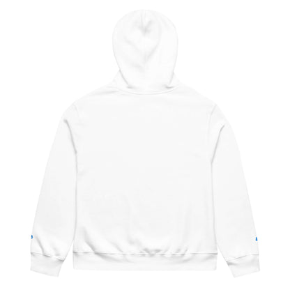 Back view of white Schwerer Oversized Hoodie with hood, showcasing soft breathable fabric and cozy design.