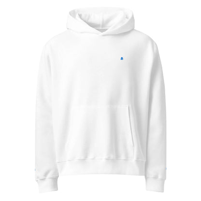 Schwerer Oversized Hoodie aus gebürstetem Fleece, atmungsaktiv und gemütlich, ohne Kordelzüge, in einem klaren weißen Design.