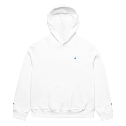 Schwerer Oversized Hoodie in white, featuring brushed fleece and breathable cotton-polyester blend, perfect for lounging and comfort.