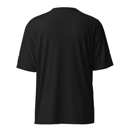 Unisex Performance T-Shirt mit Rundhalsausschnitt N°0 in black, back view showcasing moisture-wicking fabric ideal for sports and workouts.
