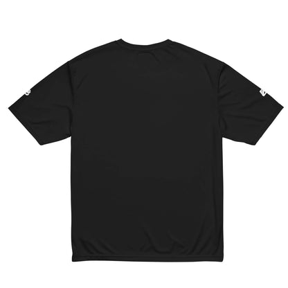 Unisex Performance T-Shirt mit Rundhalsausschnitt N°0 in Schwarz, ideal für Sport und Freizeit, Rückansicht.
