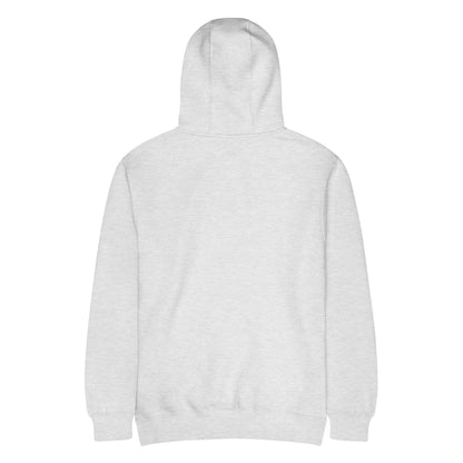 Back view of a Mittelschwerer Unisex Premium-Hoodie in gray, showcasing smooth cotton fabric, perfect for layering or lounging with comfort.