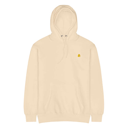 Mittelschwerer Unisex Premium-Hoodie in beige, ideal für komfortable Alltagslooks, aus Baumwolle und recyceltem Polyester.
