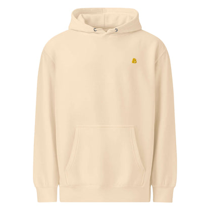 Mittelschwerer Unisex Premium-Hoodie in beige, ideal für Komfort und Stil, mit Baumwoll- und recyceltem Polyester-Mischung.