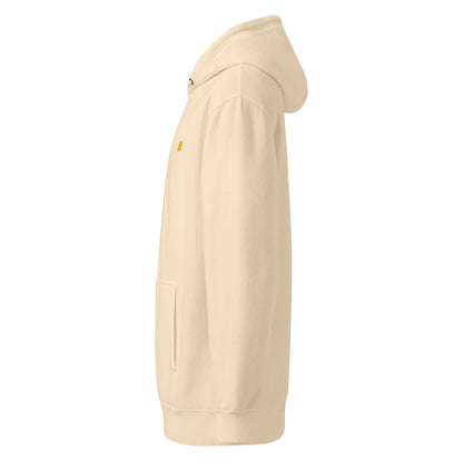 Side view of Mittelschwerer Unisex Premium-Hoodie in beige, showcasing smooth cotton texture and modern design.