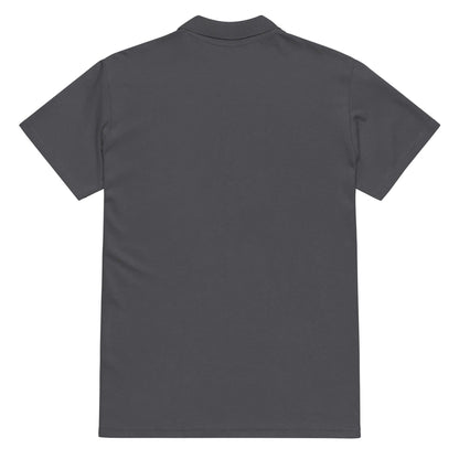 Back view of a gray Premium-Piqué-Poloshirt N°0, featuring ribbed collar and soft fabric for everyday comfort and style.