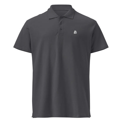 Premium-Piqué-Poloshirt N°0 in dark grey with matching button placket and ribbed collar for elegant everyday and sports comfort.