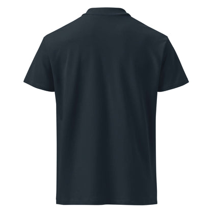 Back view of Premium-Piqué-Poloshirt N°0 in navy, featuring soft, thick fabric and matching button placket for an elegant look.