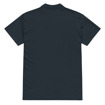 Back view of Premium-Piqué-Poloshirt N°0 in dark fabric, showcasing classic fit and ribbed collar, ideal for sports or daily wear.