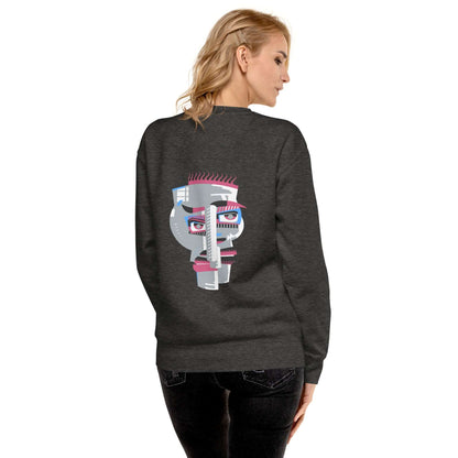 Unisex-Premium-Pullover N°1 featuring abstract design on back, worn by person demonstrating casual streetwear style.