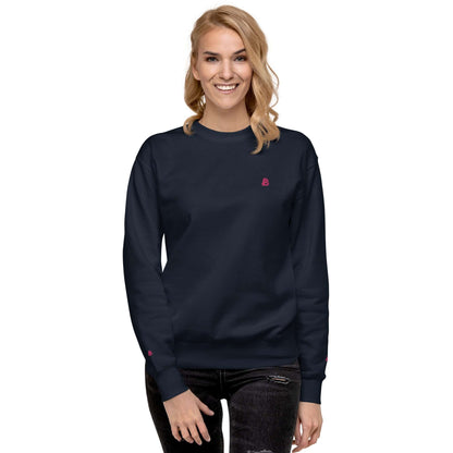 Unisex-Premium-Pullover N°1 in navy blue with ribbed crew neckline and long sleeves, perfect for a trendy streetwear or casual look.