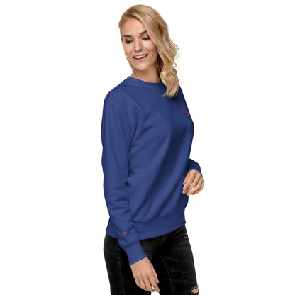 Unisex-Premium-Pullover N°1 in blue, featuring ribbed crew neck and long sleeves, designed for versatile streetwear style.