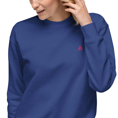 Unisex-Premium-Pullover N°1 in navy blue with ribbed neckline, ideal for casual streetwear look; comfortable and stylish fleece interior.