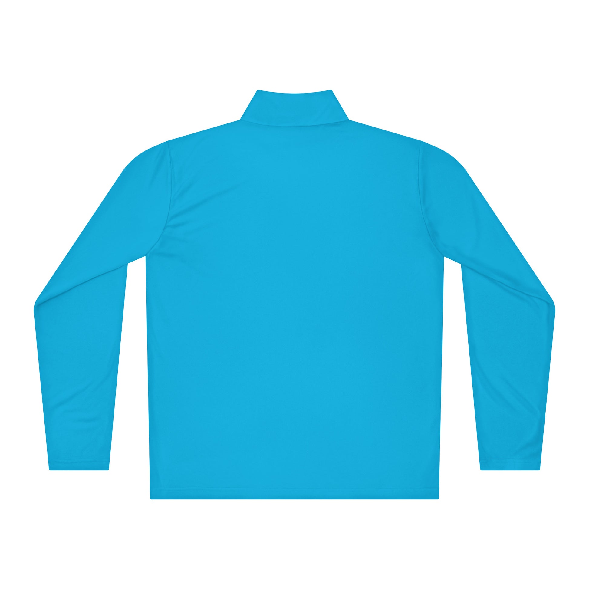 Back view of lightweight blue pullover with quarter-zip, featuring smooth fit, moisture-wicking, and odor-resistant fabric.
