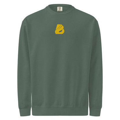 Unisex Pullover in vintage style, soft feel, relaxed fit, green color with yellow logo