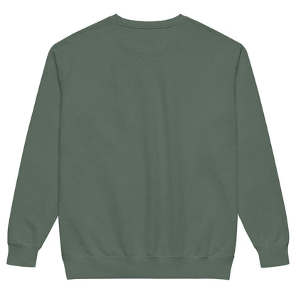 Back view of vintage style green Unisex Pullover, loose fit, perfect for everyday wear, made of ring-spun cotton and polyester blend.
