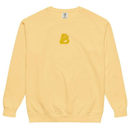 Unisex Pullover in yellow with soft vintage feel, relaxed fit, perfect for daily wear, 80% ring-spun cotton, lightweight and cozy.