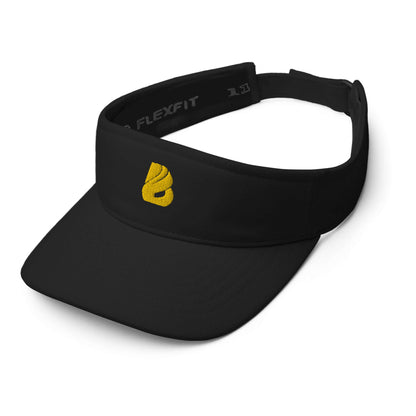 Black Visor N°1 with yellow embroidery, moisture-wicking polyester, Velcro closure, sports visor for sun and sweat protection