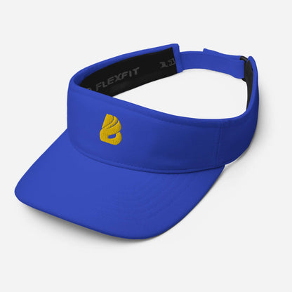 Blue Visor N°1 with embroidered design, moisture-wicking fabric, and adjustable Velcro closure for sun protection.