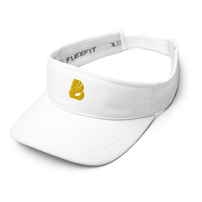 White "Visor N°1" with embroidered logo, made of moisture-wicking fabric, perfect for sun protection and comfort.
