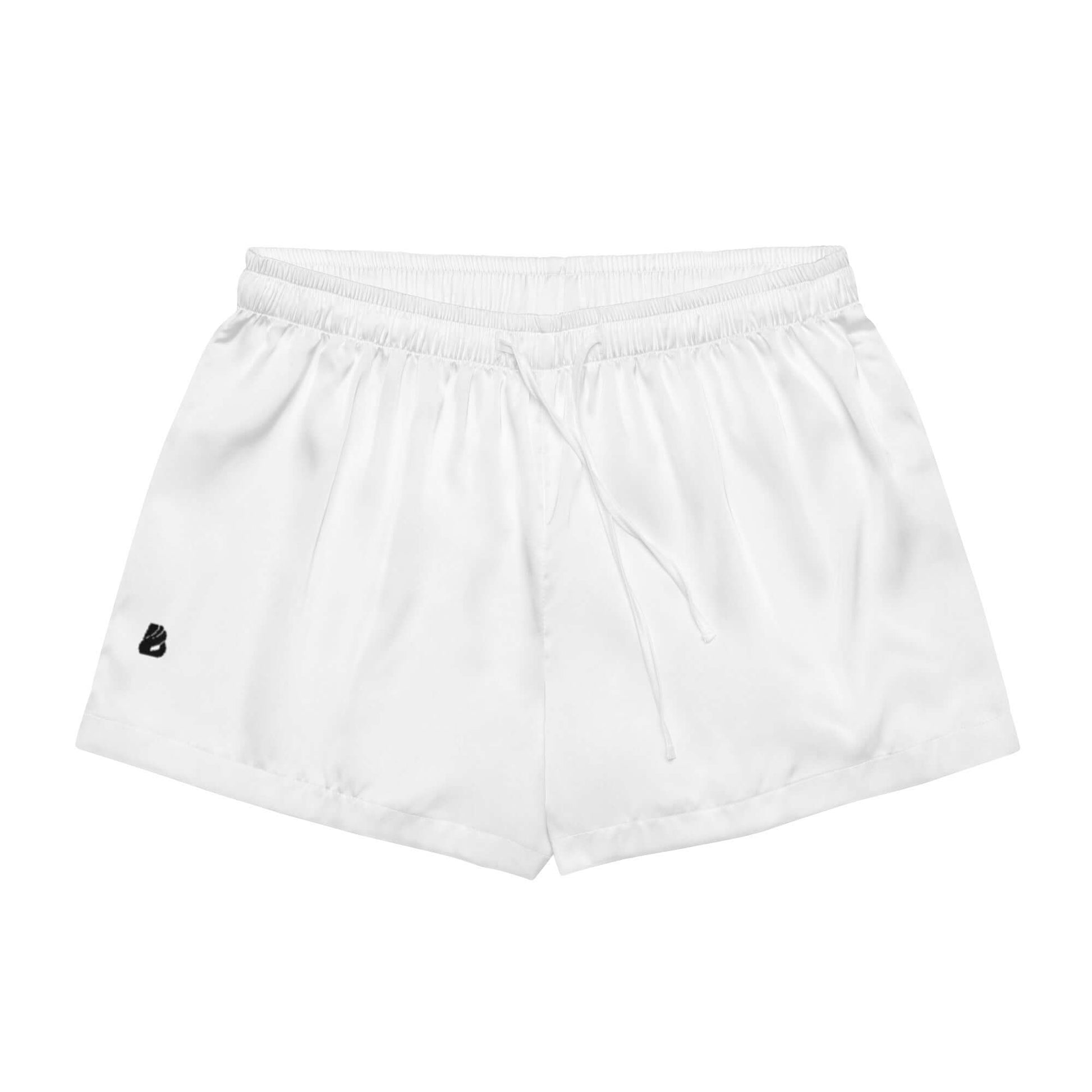 Weisse Pyjama-Shorts für Damen mit elastischem Bund und eleganten Details, ideal für Komfort und Stil.