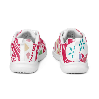 Back view of Damen-Turnschuhe N°2 with colorful pattern and lightweight Flyknit material, featuring EVA rubber sole for comfort.