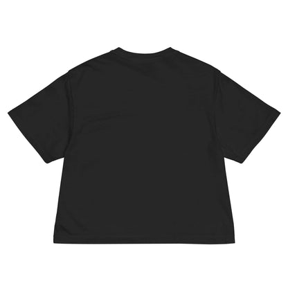 Schweres Damen T-Shirt im Boxy-Schnitt, kastenförmige Passform, schwarze Farbe, aus 100% ringgesponnener Baumwolle.