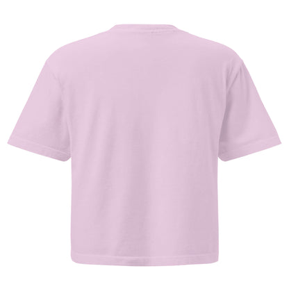 Rückansicht des schweren Damen T-Shirts im Boxy-Schnitt aus 100% Baumwolle in Pastellrosa