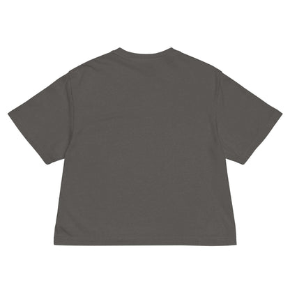 Schweres Damen T-Shirt im Boxy-Schnitt in neutralem Ton aus 100% Baumwolle, Rückansicht, perfekt für lässige und kreative Anlässe.