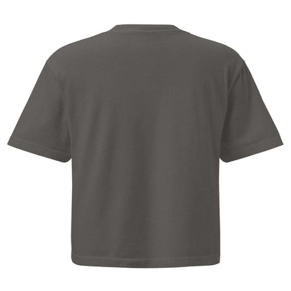 Schweres Damen T-Shirt im Boxy-Schnitt in Grau aus 100% Baumwolle, ideal für Komfort und Stil.