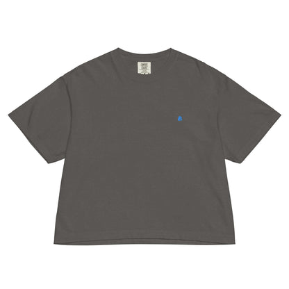 Schweres Damen T-Shirt im Boxy-Schnitt aus 100% Baumwolle, ideal für Komfort und Stil, in schlichter dunkelgrauer Farbe.