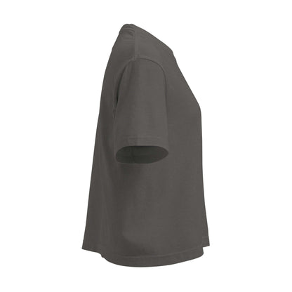 Schweres Damen T-Shirt im Boxy-Schnitt aus 100% Baumwolle in Seitenansicht, ideal für Tragekomfort und lässige Anlässe.