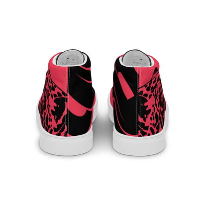 High-Top Leinenschuhe für Damen N°3 with pink and black pattern, featuring padded collar and soft insole, rear view.