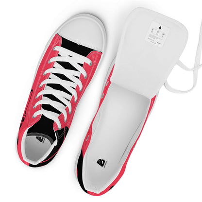 Red and black High-Top Leinenschuhe für Damen N°3 with white laces, breathable lining, and padded collar.