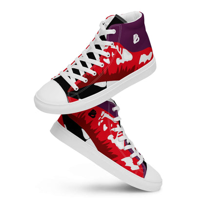 High-Top Leinenschuhe für Damen N°2, stilvolle Leinenschuhe mit rotem und violettem Muster, atmungsaktives Futter, weiße Schnürsenkel