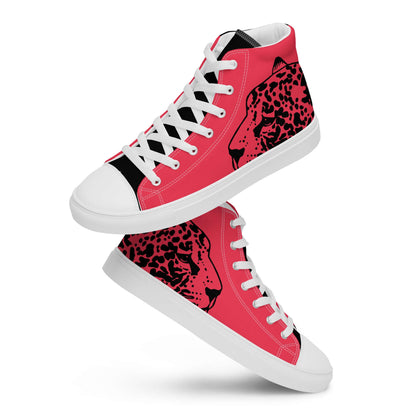 High-Top Leinenschuhe für Damen N°3 in rot mit Leopardenmuster, stilvolles Design, ideal für modebewusste Frauen