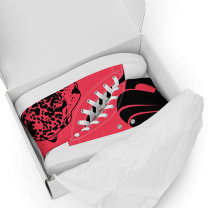 High-Top Leinenschuhe für Damen N°3 in der Box, leuchtendes Design, atmungsaktives Futter, gepolsterter Kragen, weiße Schnürsenkel.