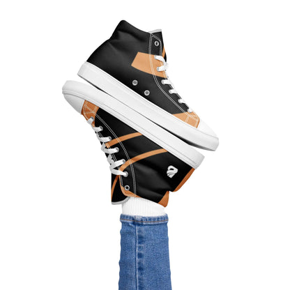 High-Top Leinenschuhe für Damen N°1 in Schwarz und Orange mit weißen Sohlen und Schnürsenkeln, stilvoll und komfortabel.
