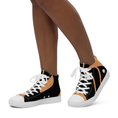High-Top Leinenschuhe für Damen N°1 in Schwarz und Orange, atmungsaktives Futter und weiße Schnürsenkel, modisch und bequem.