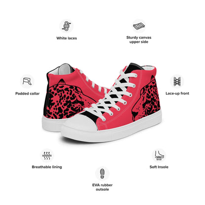 High-Top Leinenschuhe für Damen N°3 with pink and black leopard print, white laces, padded collar, and EVA rubber outsole.